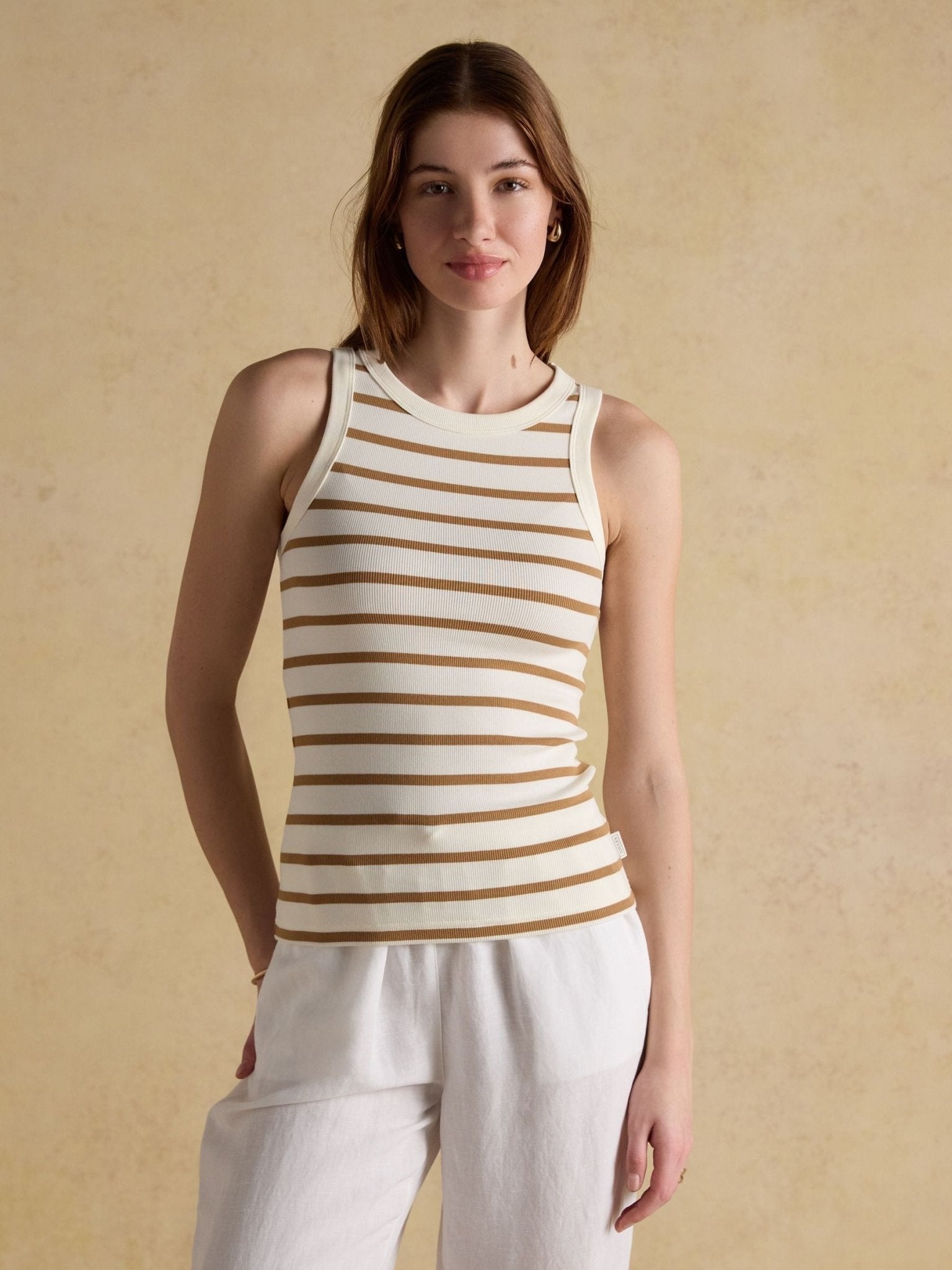 Young Ideas & Henmores - Sofia Jersey Tank Top - Tan Stripe - 8