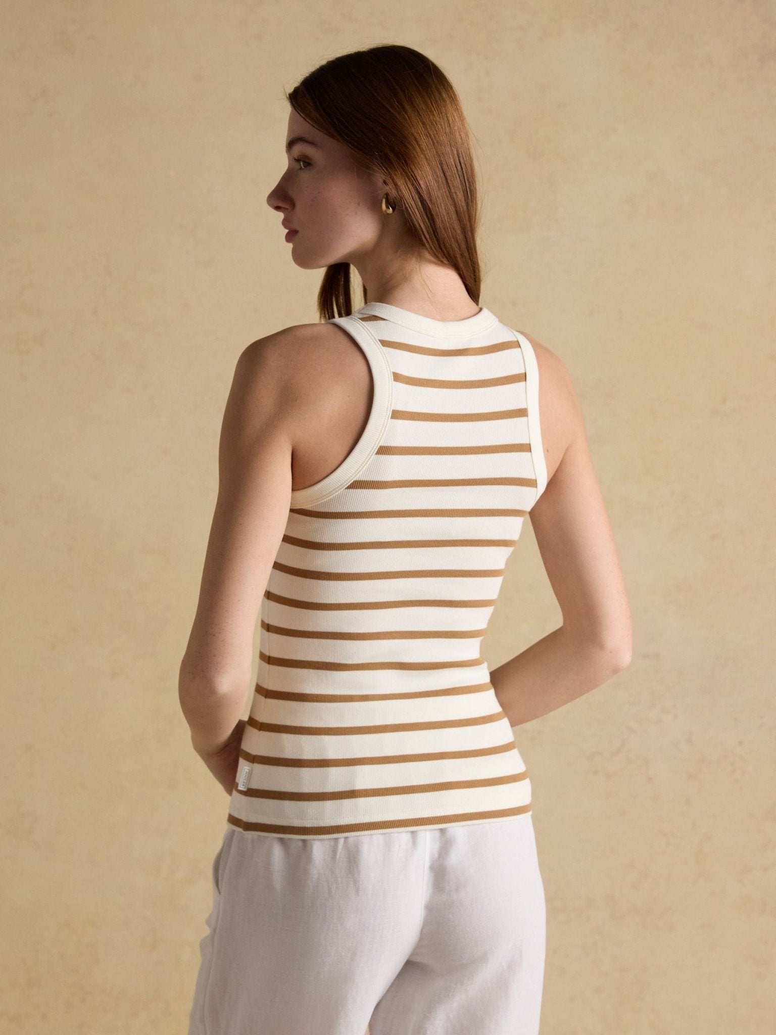 Young Ideas & Henmores - Sofia Jersey Tank Top - Tan Stripe - 8
