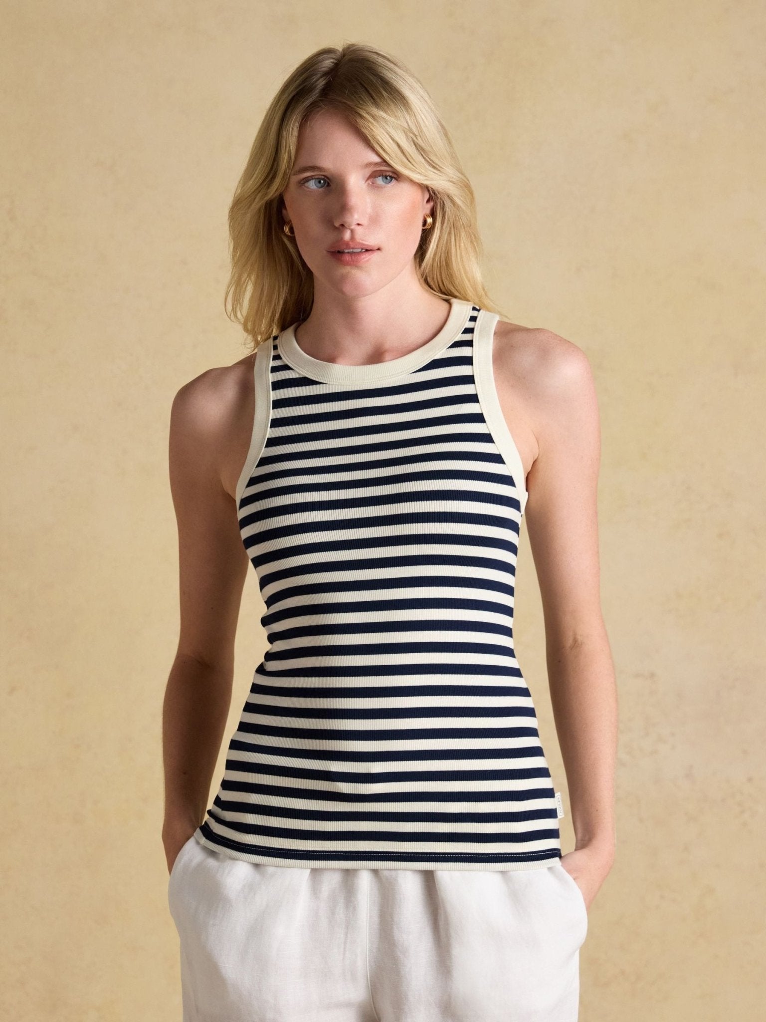 Young Ideas & Henmores - Sofia Jersey Tank Top - Tan Stripe - 8