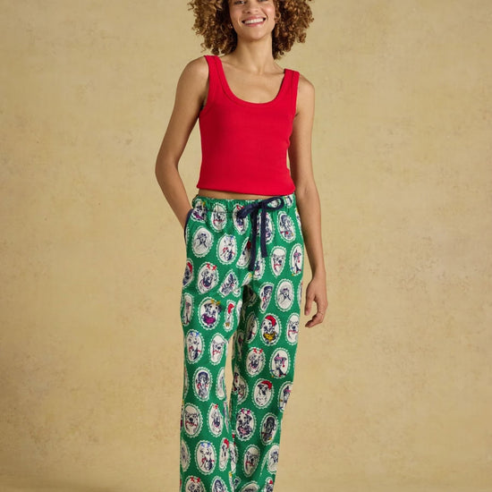 Young Ideas & Henmores -Stella Long PJ Bottoms -Green Dog Print -S