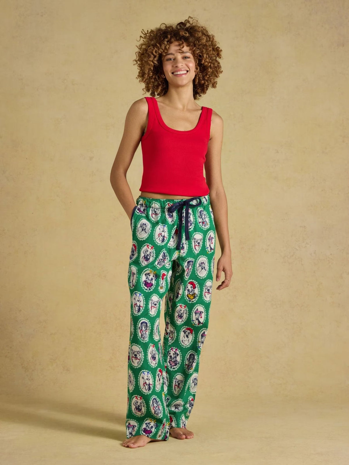 Young Ideas & Henmores -Stella Long PJ Bottoms -Green Dog Print -S
