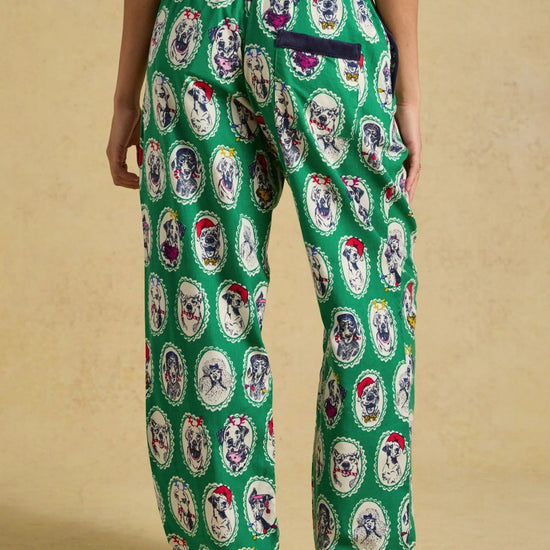 Young Ideas & Henmores -Stella Long PJ Bottoms -Green Dog Print -S