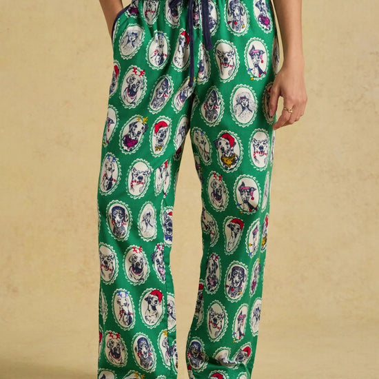 Young Ideas & Henmores -Stella Long PJ Bottoms -Green Dog Print -S