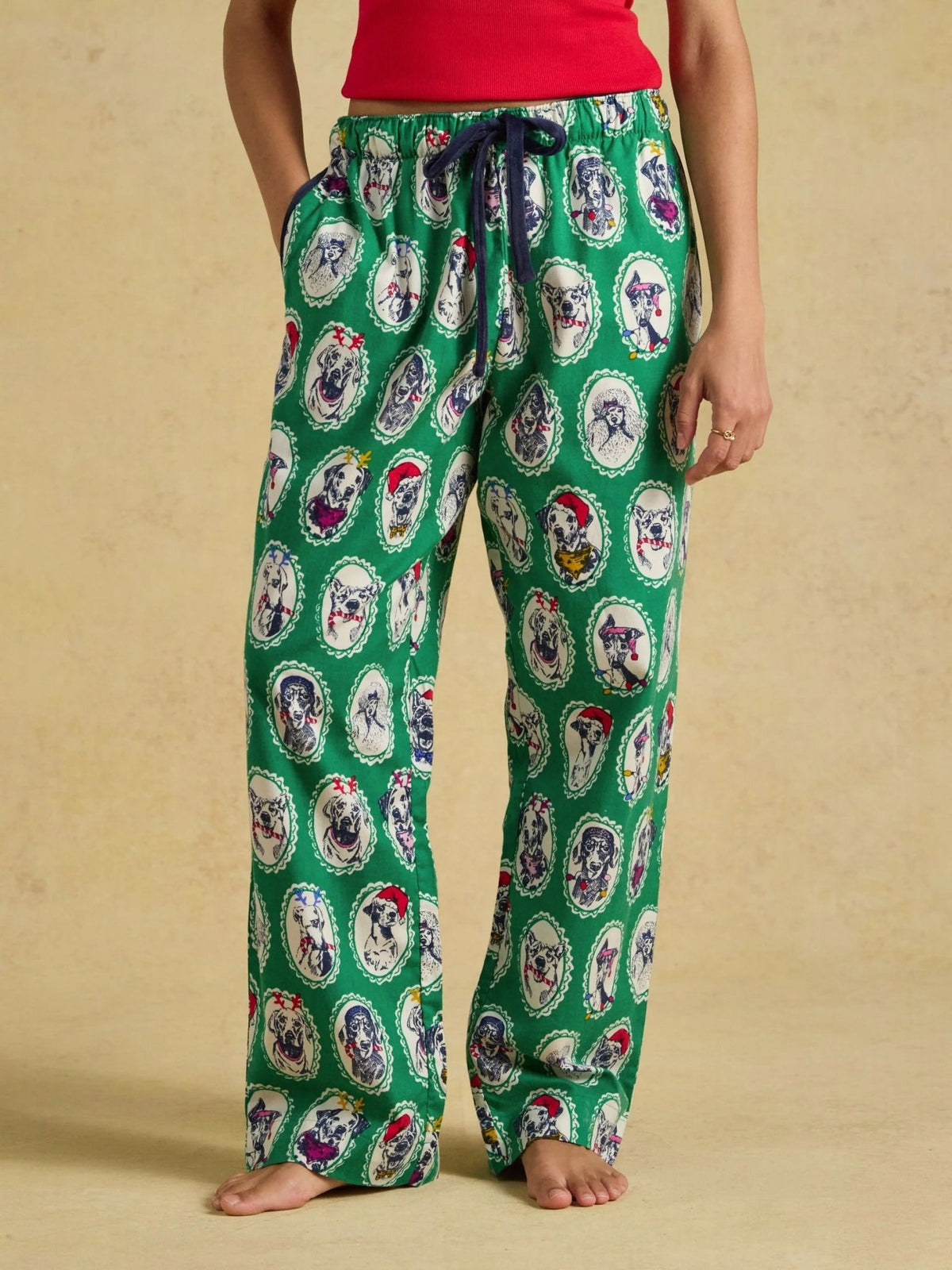 Young Ideas & Henmores -Stella Long PJ Bottoms -Green Dog Print -S