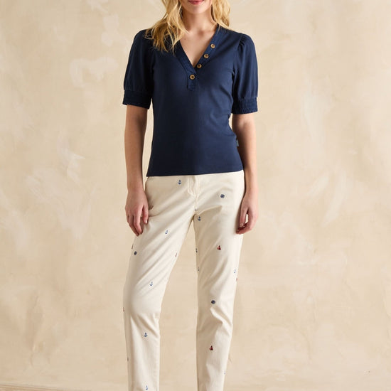 Young Ideas/Henmores - Tabitha Puff Sleeve Ribbed Top - Navy - 8