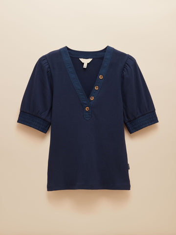Young Ideas/Henmores - Tabitha Puff Sleeve Ribbed Top - Navy - 8