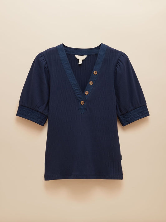 Young Ideas/Henmores - Tabitha Puff Sleeve Ribbed Top - Navy - 8