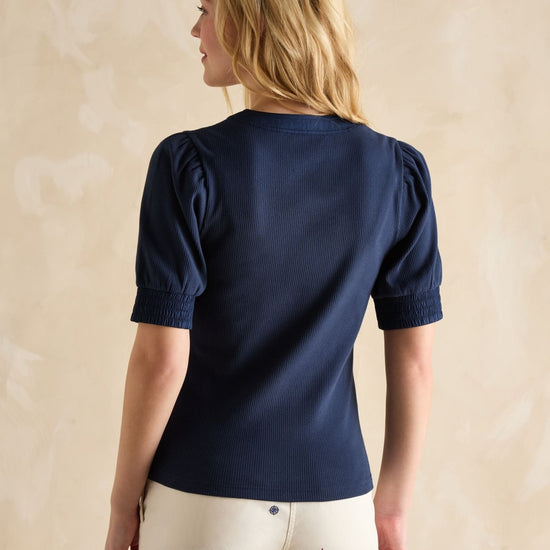 Young Ideas/Henmores - Tabitha Puff Sleeve Ribbed Top - Navy - 8