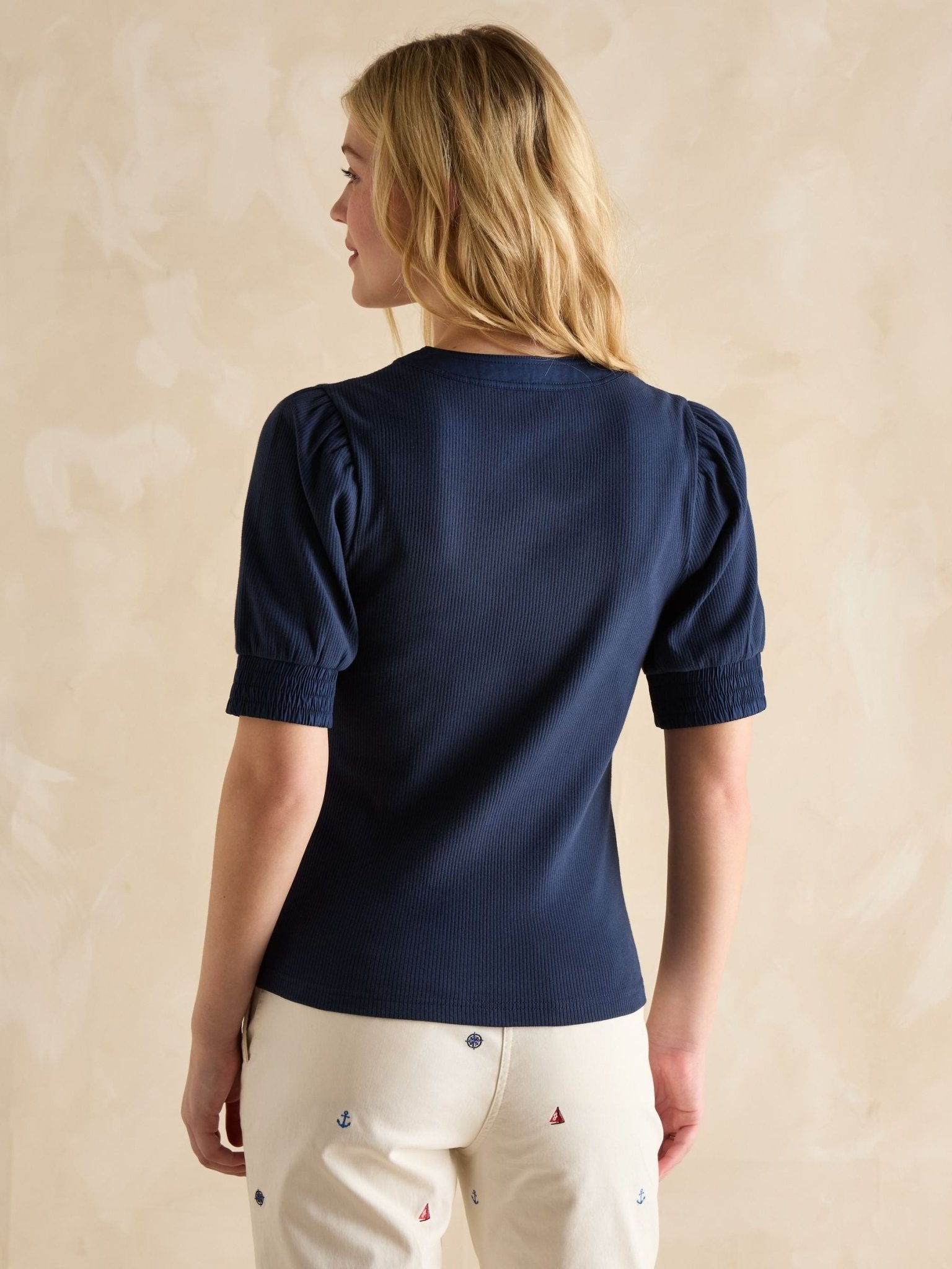 Young Ideas/Henmores - Tabitha Puff Sleeve Ribbed Top - Navy - 8