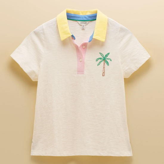 Young Ideas & Henmores - Tallie Short Sleeve Polo Top - Cream Embroidered Palm Tree - 8