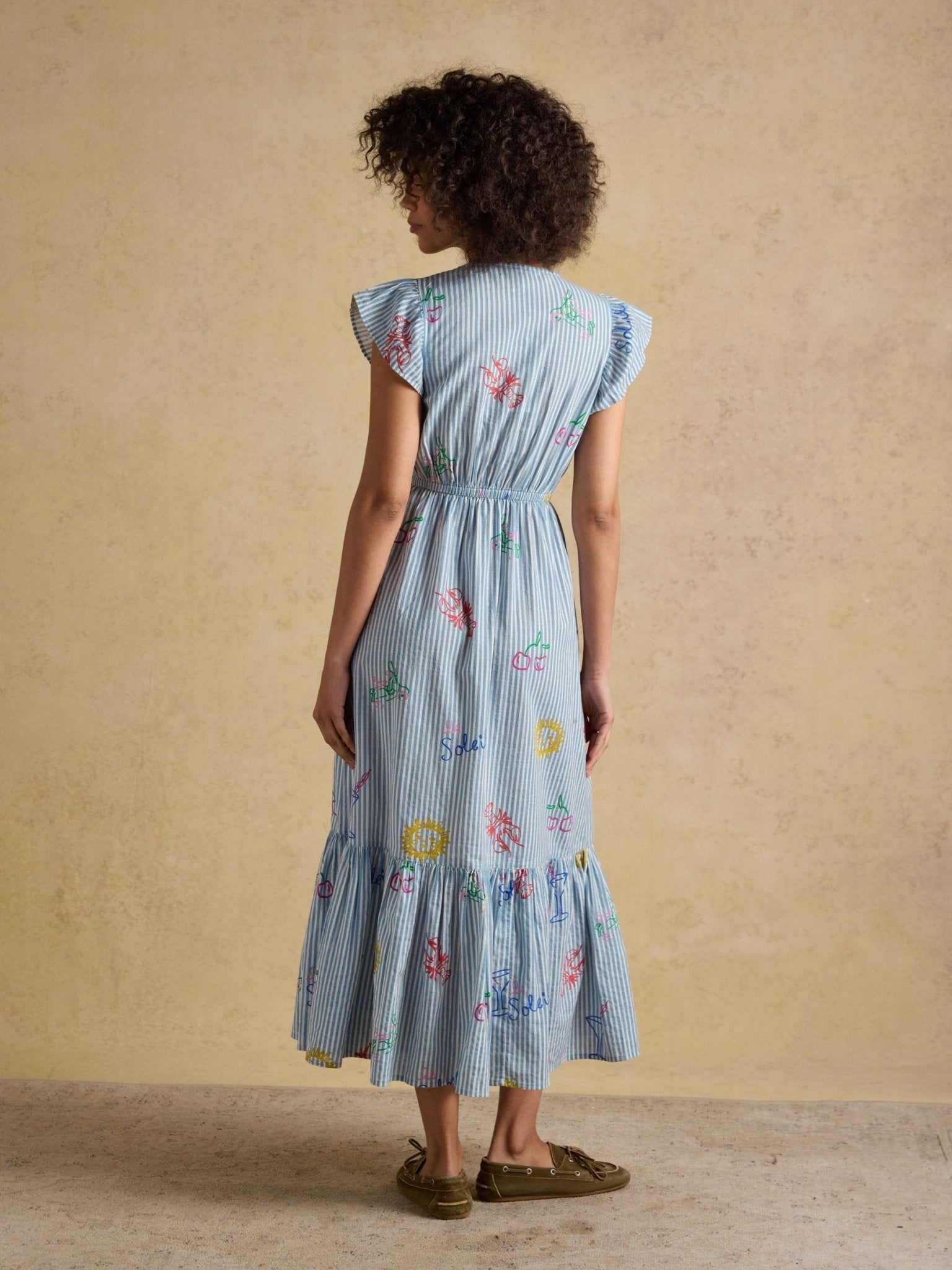 Young Ideas & Henmores - Winnie Cap Sleeve Midi Dress - Blue/White - 8