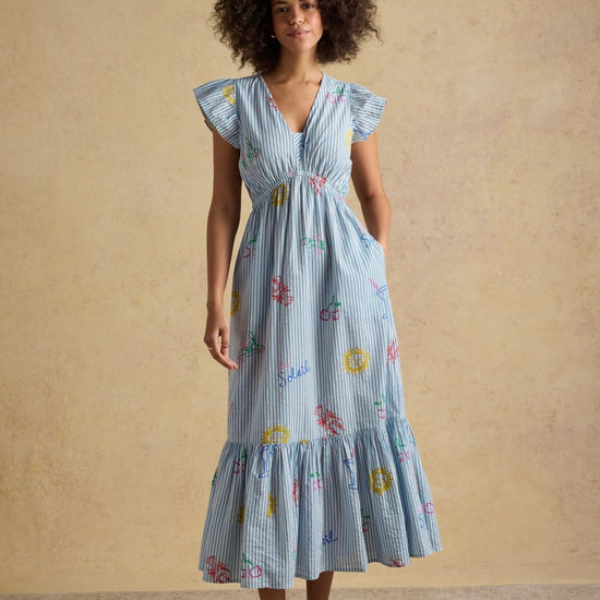Young Ideas & Henmores - Winnie Cap Sleeve Midi Dress - Blue/White - 8