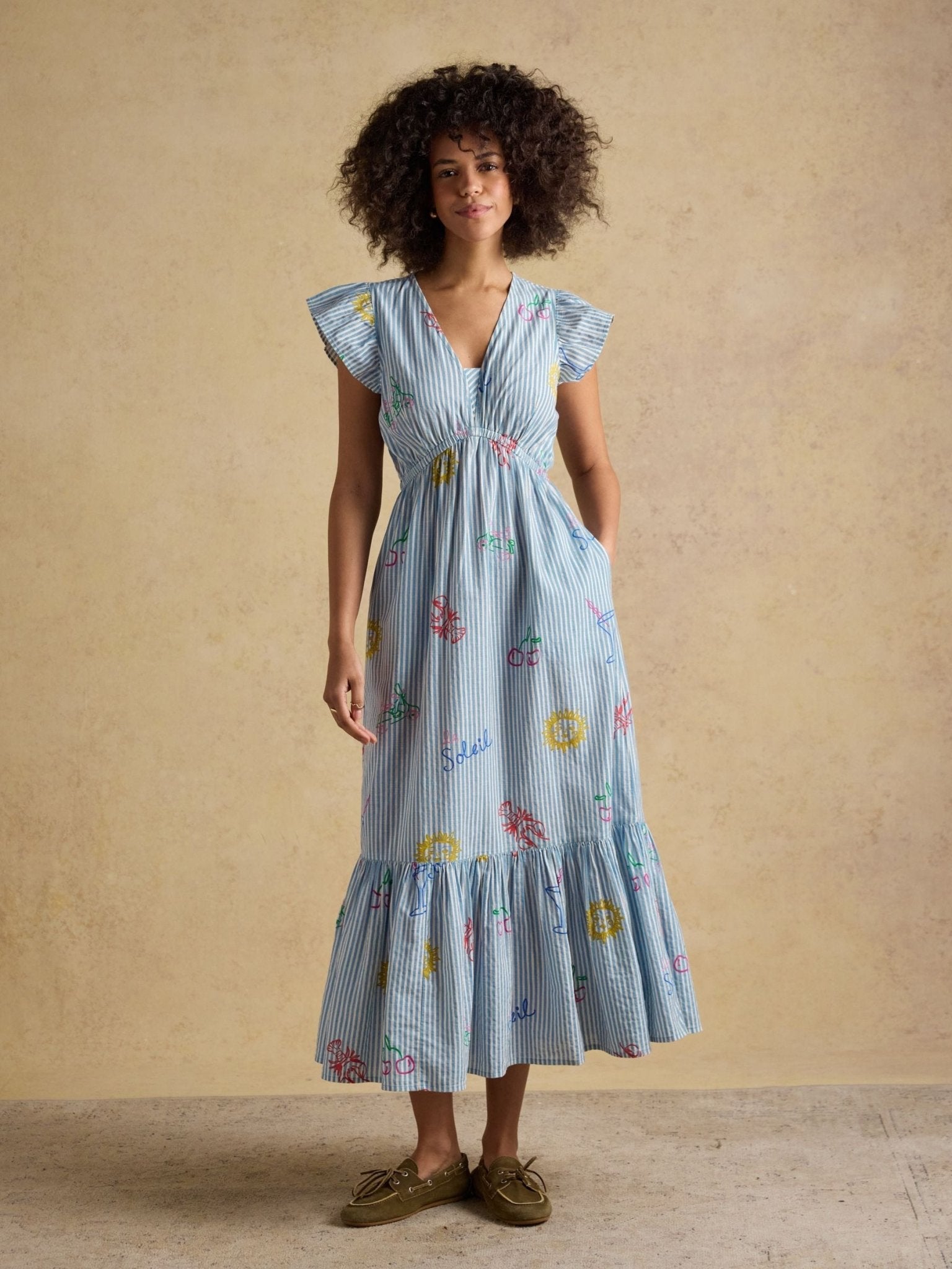 Young Ideas & Henmores - Winnie Cap Sleeve Midi Dress - Blue/White - 8