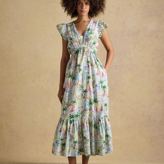 Young Ideas & Henmores - Winnie Cap Sleeve Midi Dress - Blue/White - 8