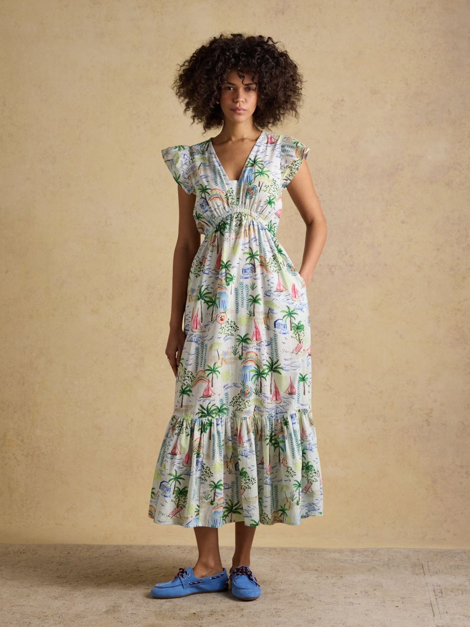 Young Ideas & Henmores - Winnie Cap Sleeve Midi Dress - Blue/White - 8