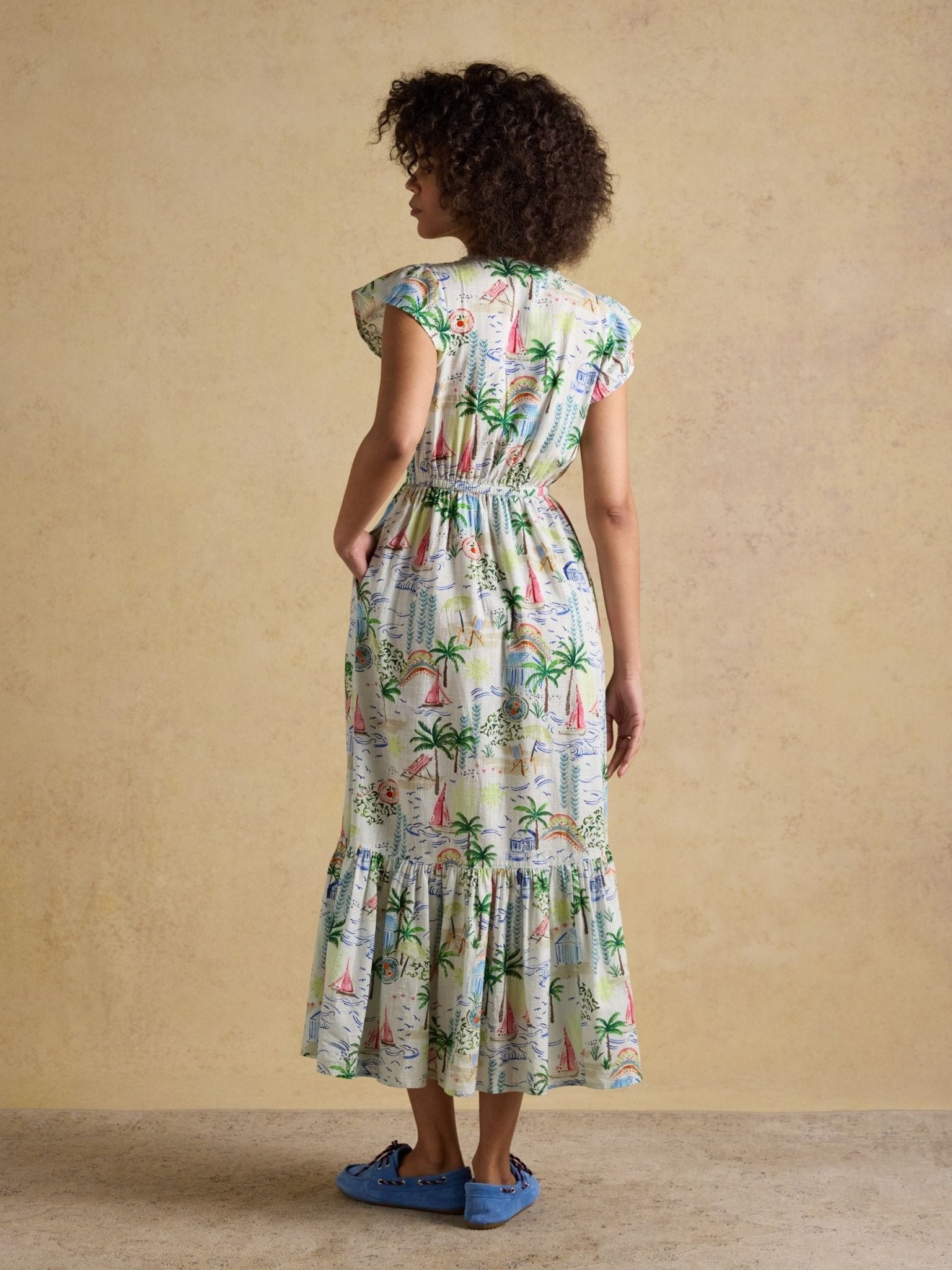 Young Ideas & Henmores - Winnie Cap Sleeve Midi Dress - Blue/White - 8