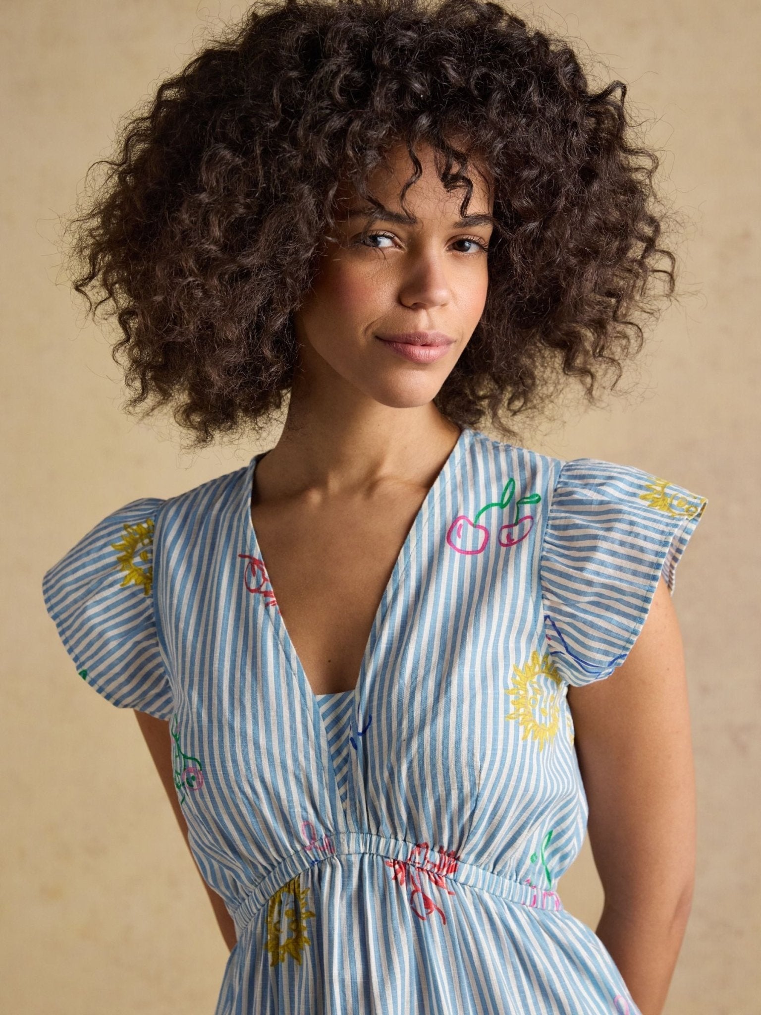 Young Ideas & Henmores - Winnie Cap Sleeve Midi Dress - Blue/White - 8