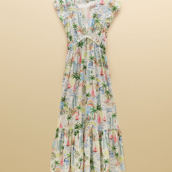 Young Ideas & Henmores - Winnie Cap Sleeve Midi Dress - White Boat Print - 8