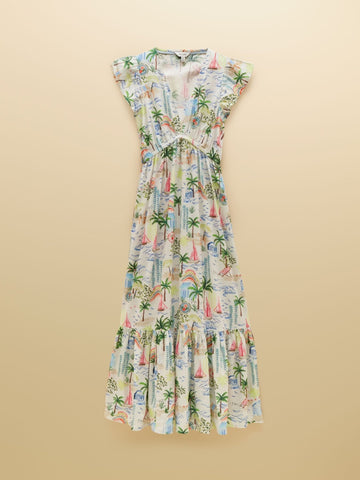 Young Ideas & Henmores - Winnie Cap Sleeve Midi Dress - White Boat Print - 8