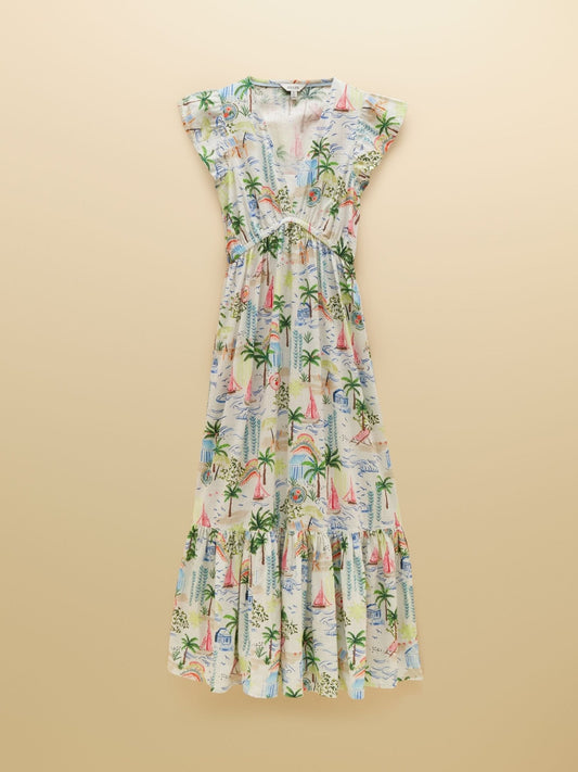 Young Ideas & Henmores - Winnie Cap Sleeve Midi Dress - White Boat Print - 8