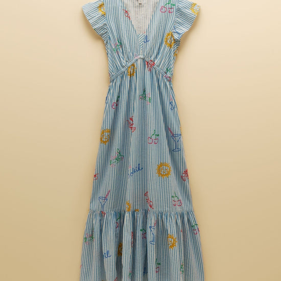 Young Ideas & Henmores - Winnie Cap Sleeve Midi Dress - Blue/White - 8
