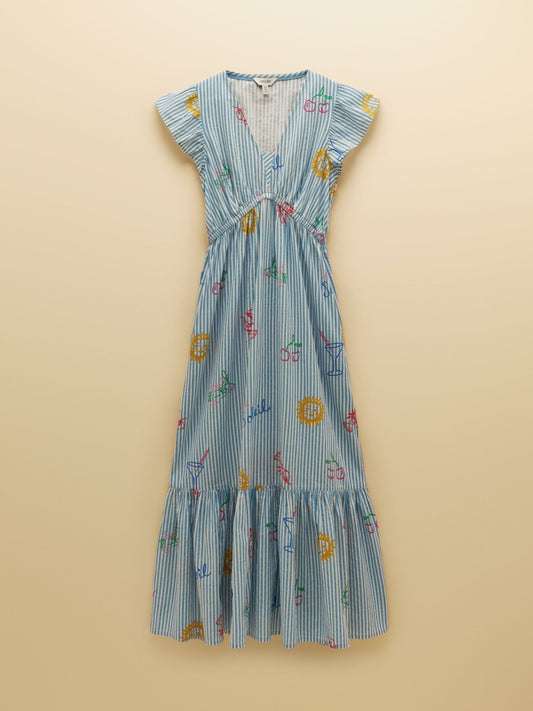 Young Ideas & Henmores - Winnie Cap Sleeve Midi Dress - Blue/White - 8
