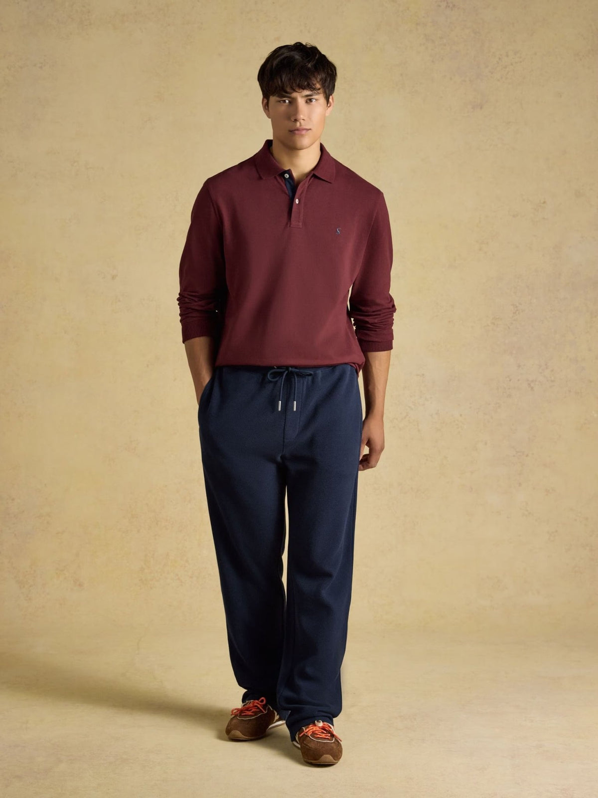 Young Ideas & Henmores -Woody Long Sleeve Polo -Burgundy Red -M
