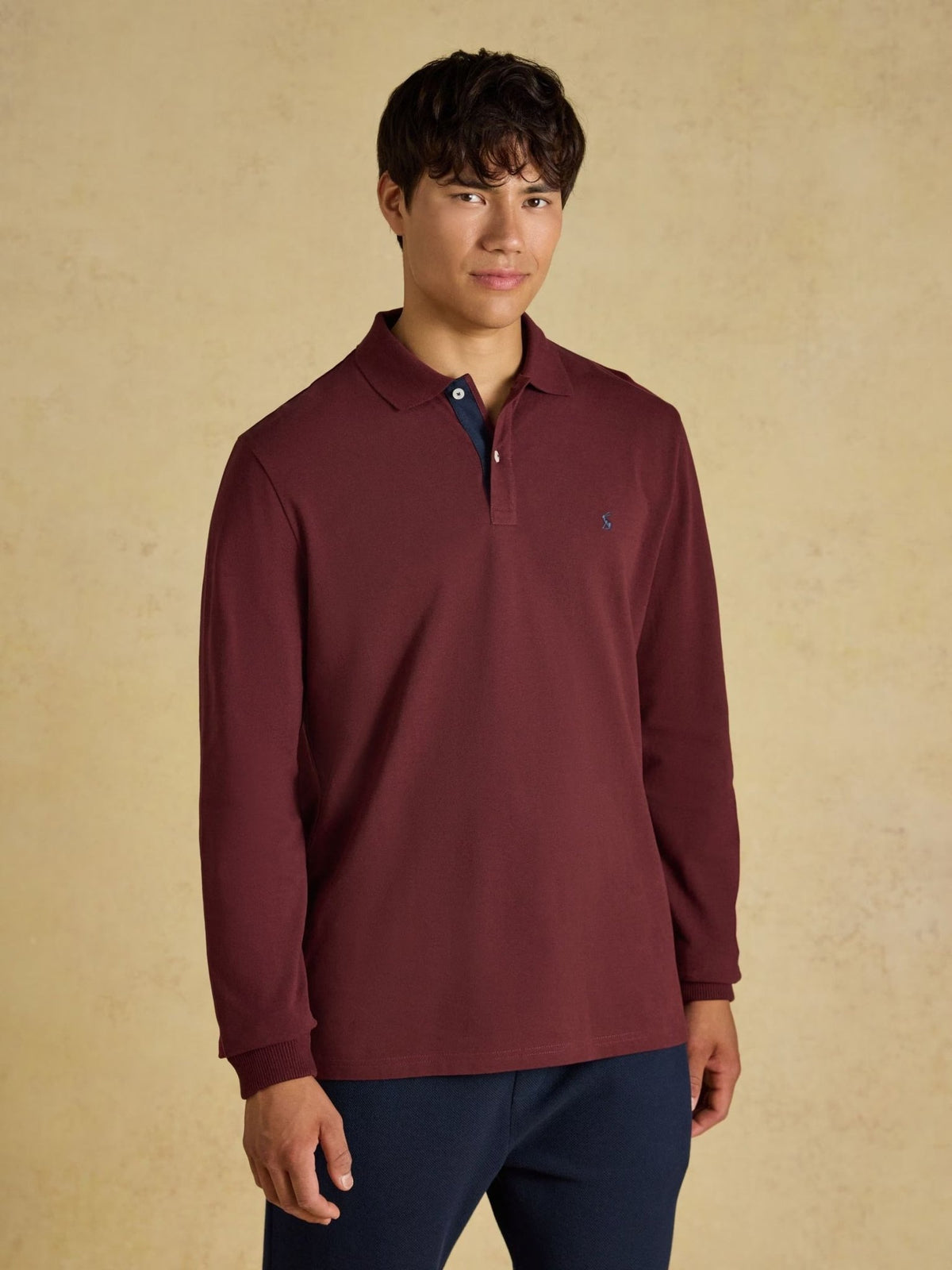 Young Ideas & Henmores -Woody Long Sleeve Polo -Burgundy Red -M