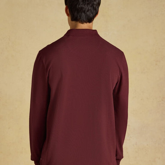 Young Ideas & Henmores -Woody Long Sleeve Polo -Burgundy Red -M