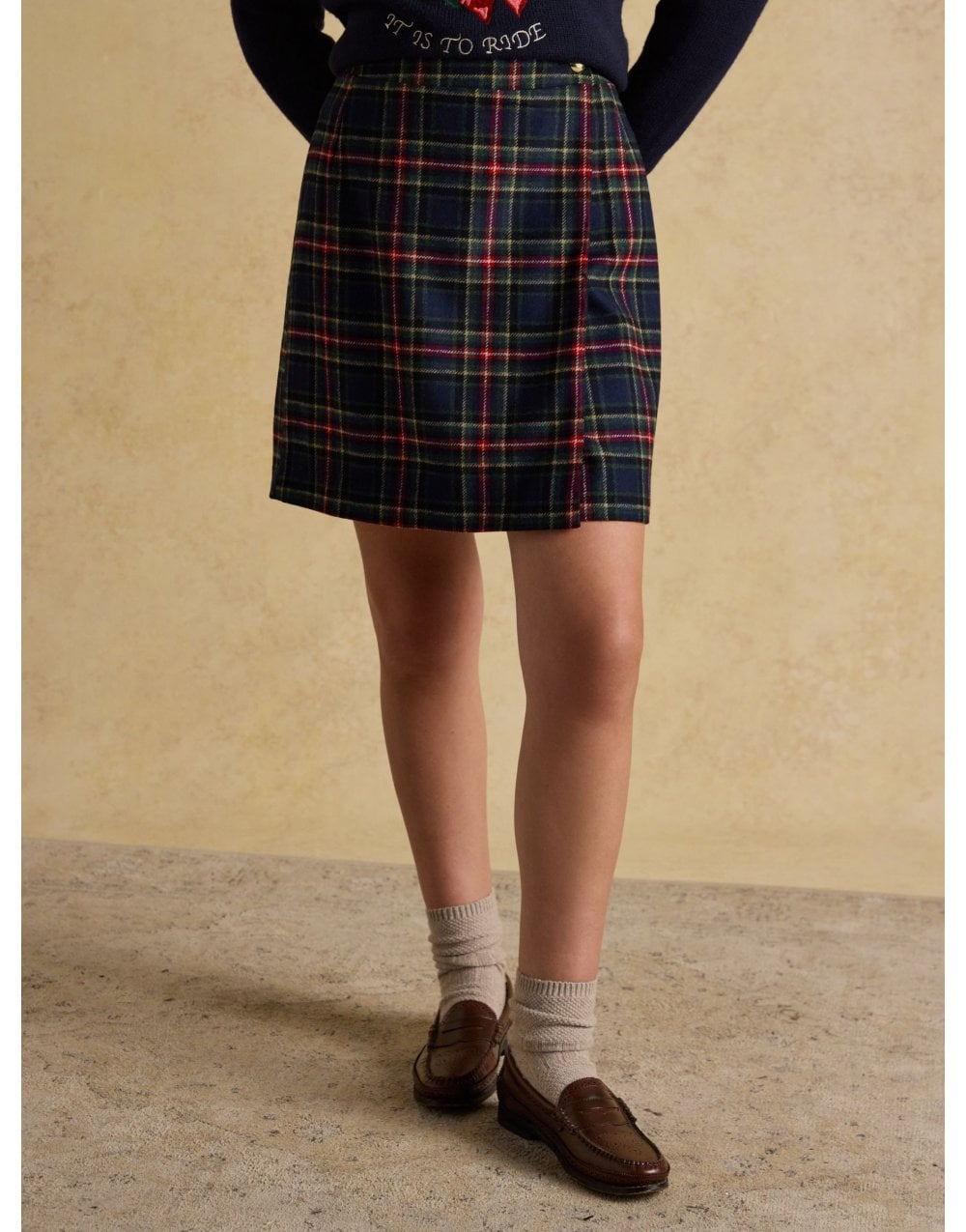 Young Ideas/Henmores - Wrenley Check Skirt - Navy - 8