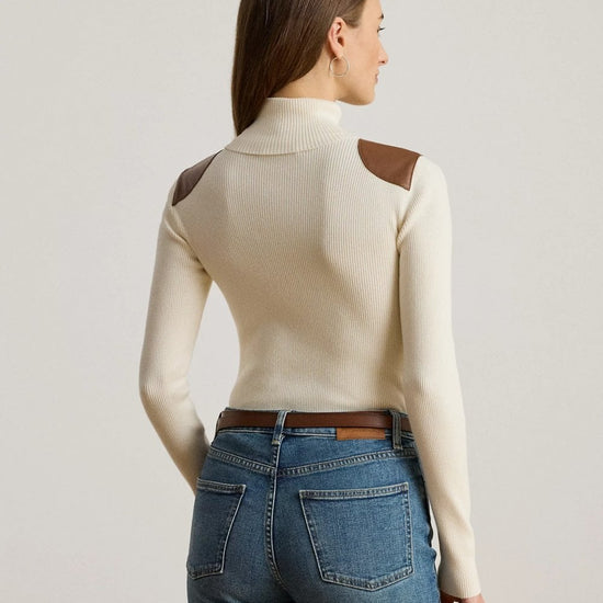 Young Ideas/Henmores - Amanda Shoulder Patch High Neck Jumper - Mascarpone Cream - S