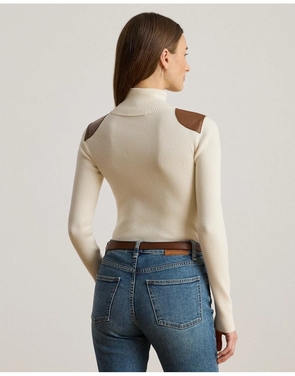 Young Ideas/Henmores - Amanda Shoulder Patch High Neck Jumper - Mascarpone Cream - S