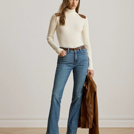 Young Ideas/Henmores - Amanda Shoulder Patch High Neck Jumper - Mascarpone Cream - S