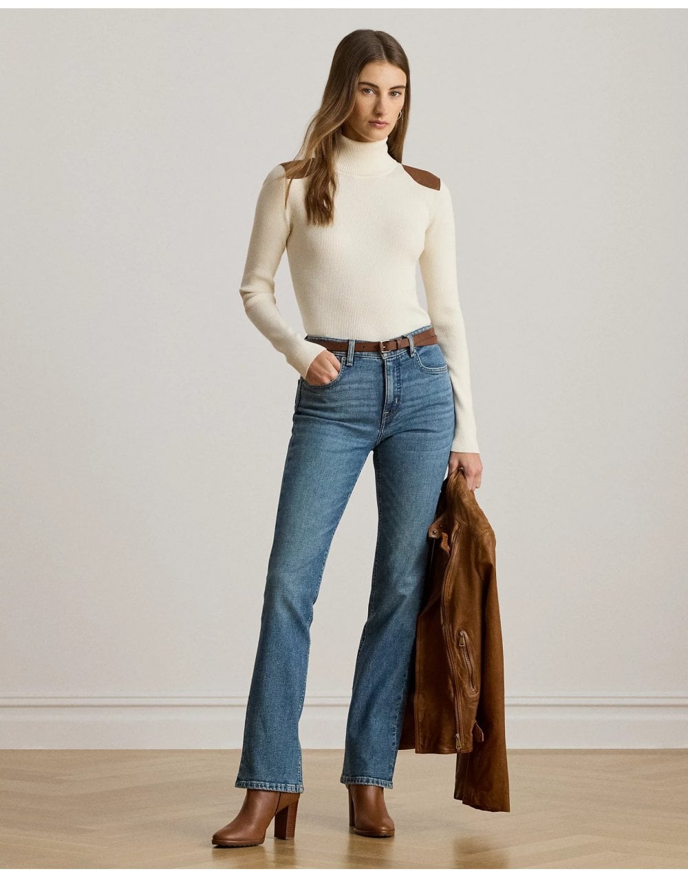 Young Ideas/Henmores - Amanda Shoulder Patch High Neck Jumper - Mascarpone Cream - S