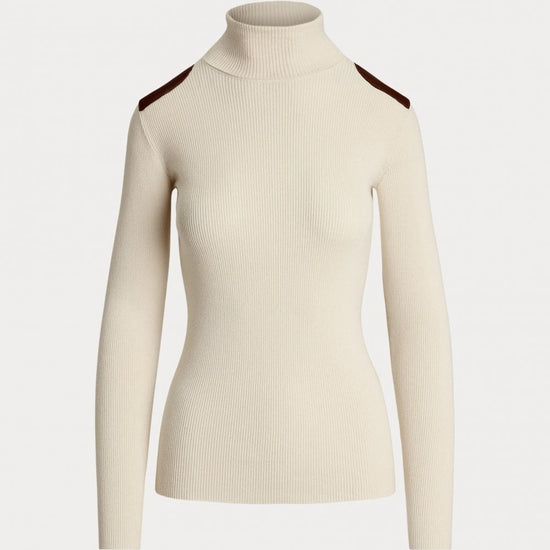 Young Ideas/Henmores - Amanda Shoulder Patch High Neck Jumper - Mascarpone Cream - S