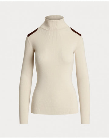 Young Ideas/Henmores - Amanda Shoulder Patch High Neck Jumper - Mascarpone Cream - S