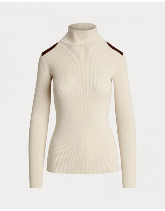 Young Ideas/Henmores - Amanda Shoulder Patch High Neck Jumper - Mascarpone Cream - S