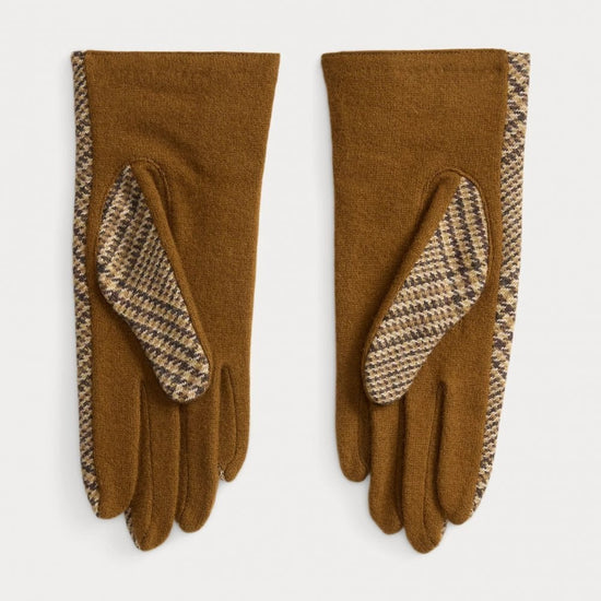 Young Ideas/Henmores - Button Detail Check Leather Gloves - Tan Check - S