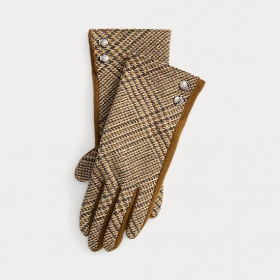 Young Ideas/Henmores - Button Detail Check Leather Gloves - Tan Check - S