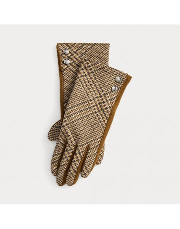 Young Ideas/Henmores - Button Detail Check Leather Gloves - Tan Check - S