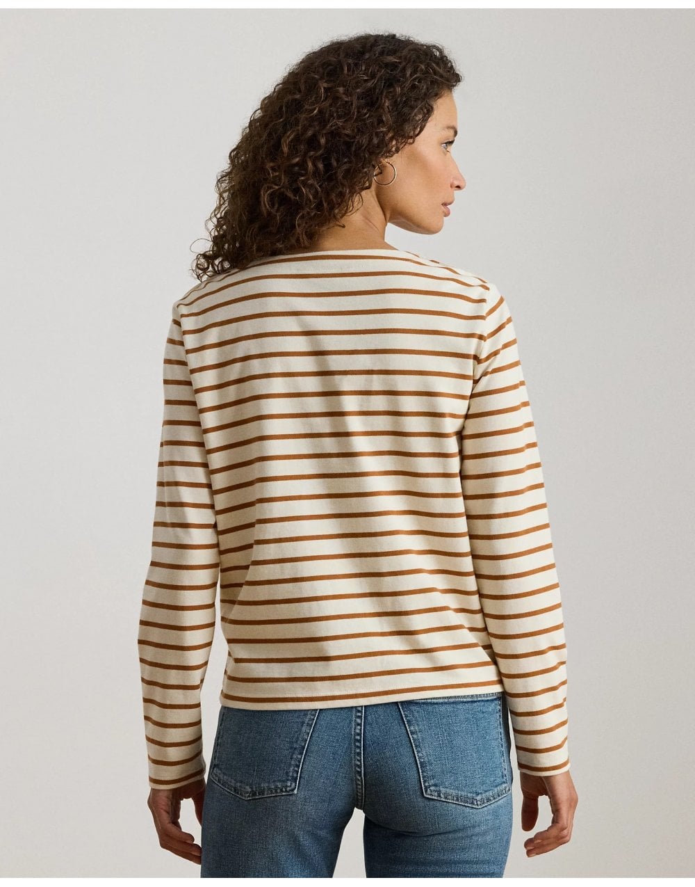 Young Ideas/Henmores - Crevan Boat Neck Striped Long Sleeve T-Shirt - Cream/Tan - S