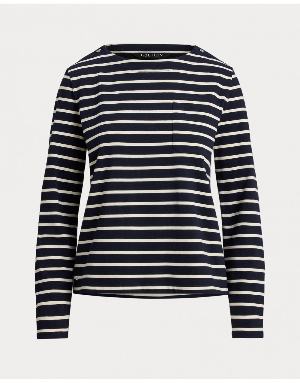 Young Ideas/Henmores - Crevan Boat Neck Striped Long Sleeve T-Shirt - Cream/Tan - S