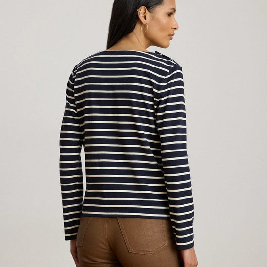 Young Ideas/Henmores - Crevan Boat Neck Striped Long Sleeve T-Shirt - Cream/Tan - S