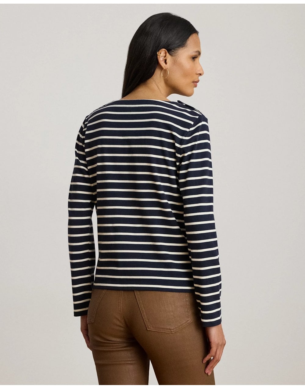 Young Ideas/Henmores - Crevan Boat Neck Striped Long Sleeve T-Shirt - Cream/Tan - S