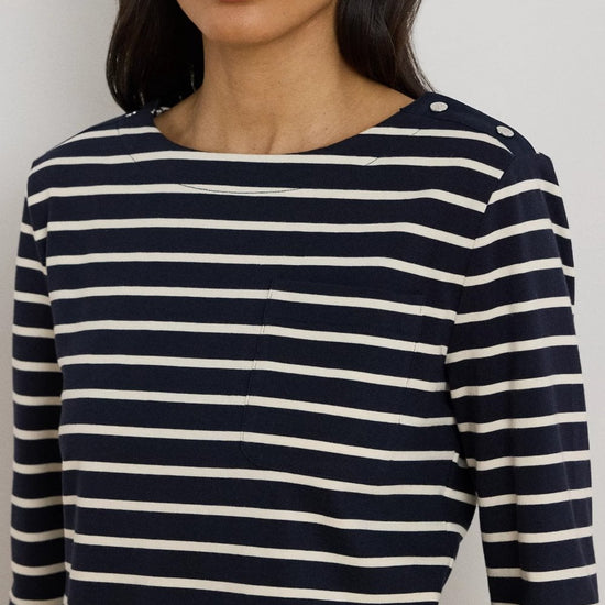 Young Ideas/Henmores - Crevan Boat Neck Striped Long Sleeve T-Shirt - Cream/Tan - S