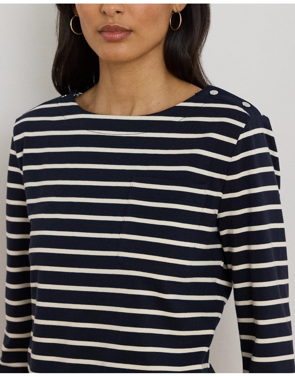 Young Ideas/Henmores - Crevan Boat Neck Striped Long Sleeve T-Shirt - Cream/Tan - S