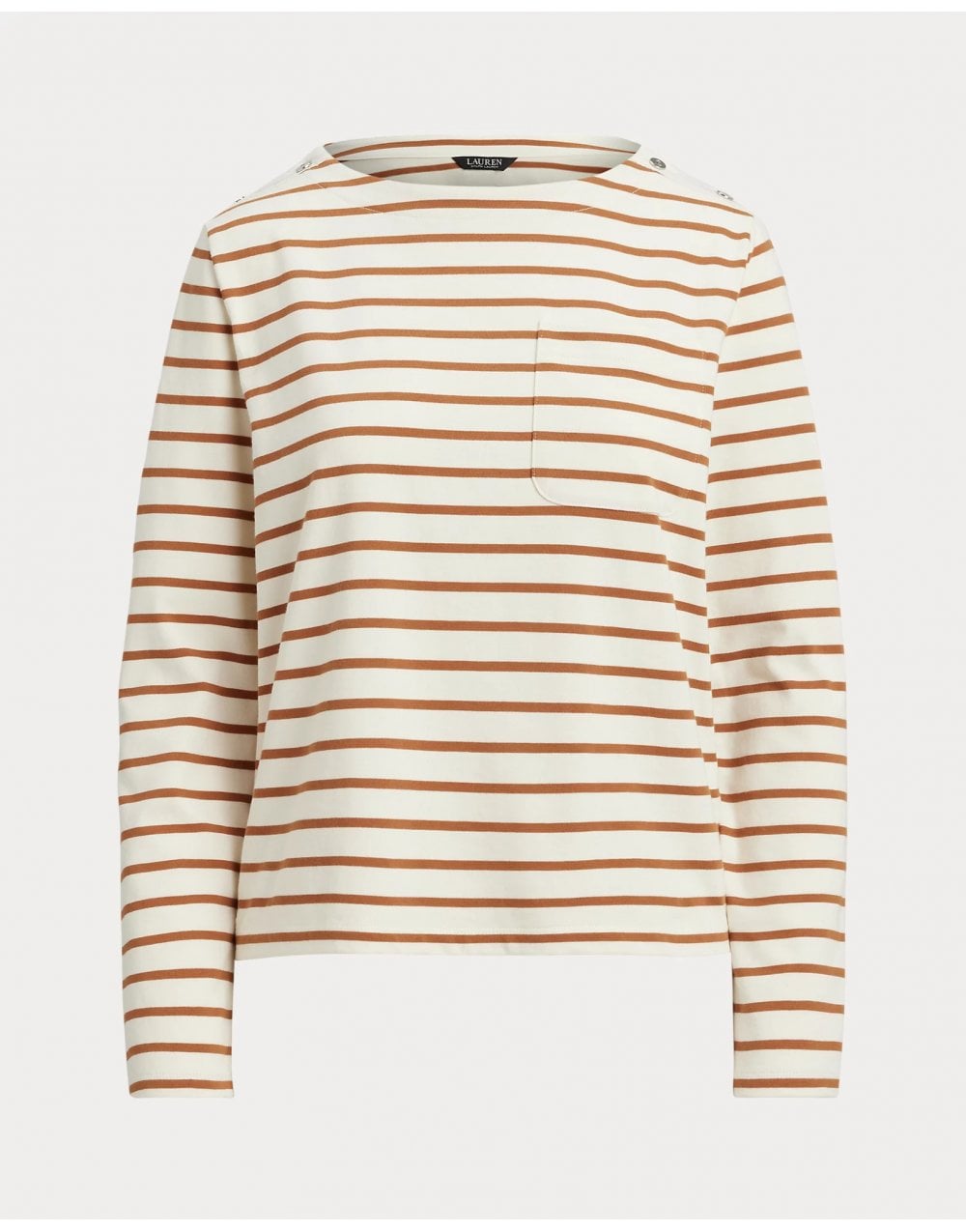 Young Ideas/Henmores - Crevan Boat Neck Striped Long Sleeve T-Shirt - Cream/Tan - S