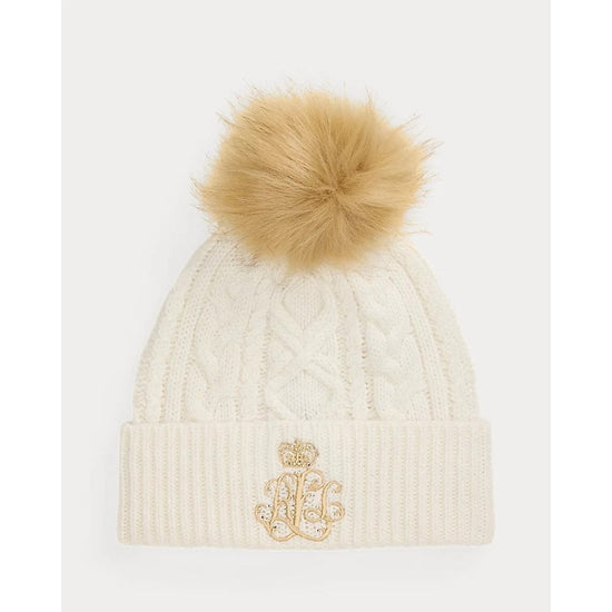 Young Ideas/Henmores - Embroidered Knitted Pom Beanie - Birch Tan - OS