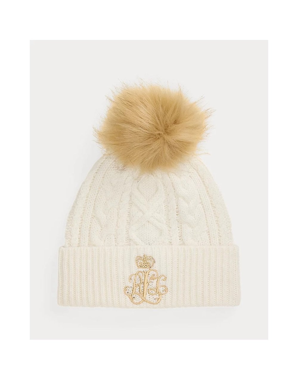 Young Ideas/Henmores - Embroidered Knitted Pom Beanie - Birch Tan - OS