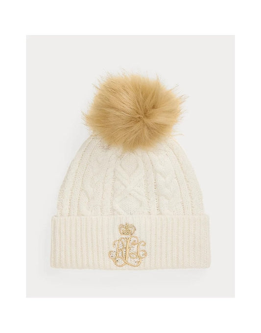 Young Ideas/Henmores - Embroidered Knitted Pom Beanie - Birch Tan - OS